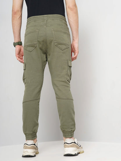 Celio* Cotton-Lycra-Blend Jogger Fit Olive Jeans