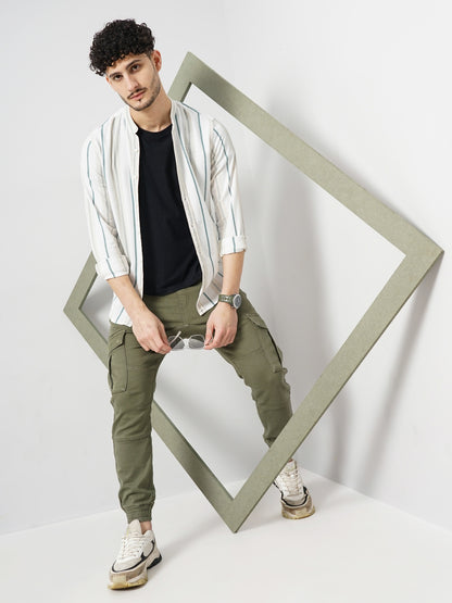 Celio* Cotton-Lycra-Blend Jogger Fit Olive Jeans