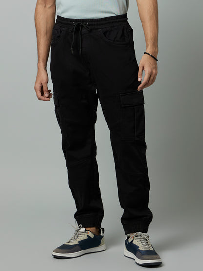 Celio* Cotton-Lycra-Blend Jogger Fit Black Jeans