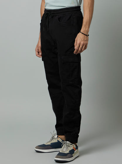 Celio* Cotton-Lycra-Blend Jogger Fit Black Jeans
