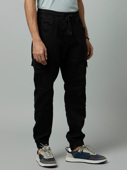 Celio* Cotton-Lycra-Blend Jogger Fit Black Jeans
