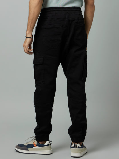 Celio* Cotton-Lycra-Blend Jogger Fit Black Jeans