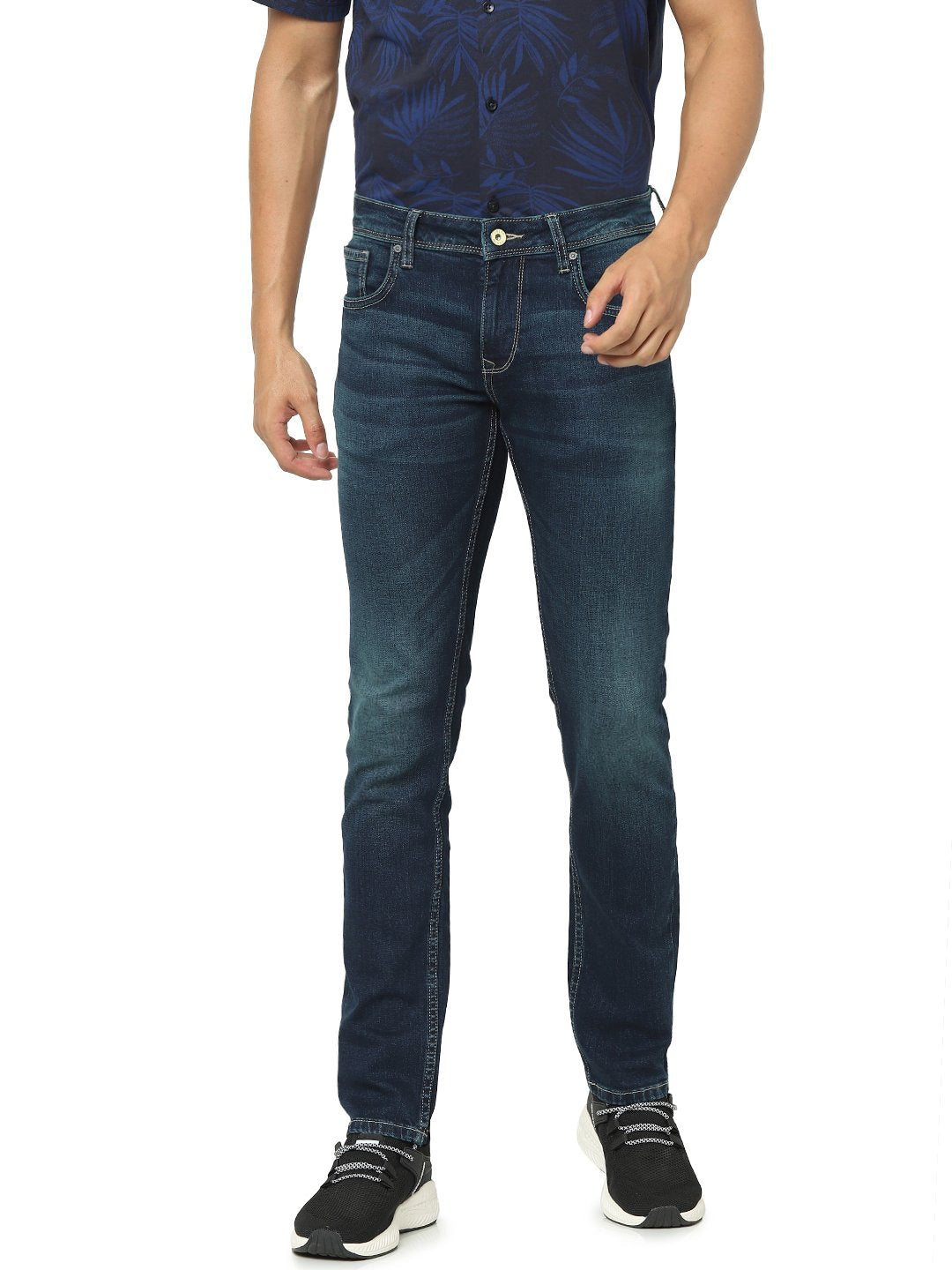 Celio* Men Blue Solid Skinny Fit Cotton-Blend Jeans