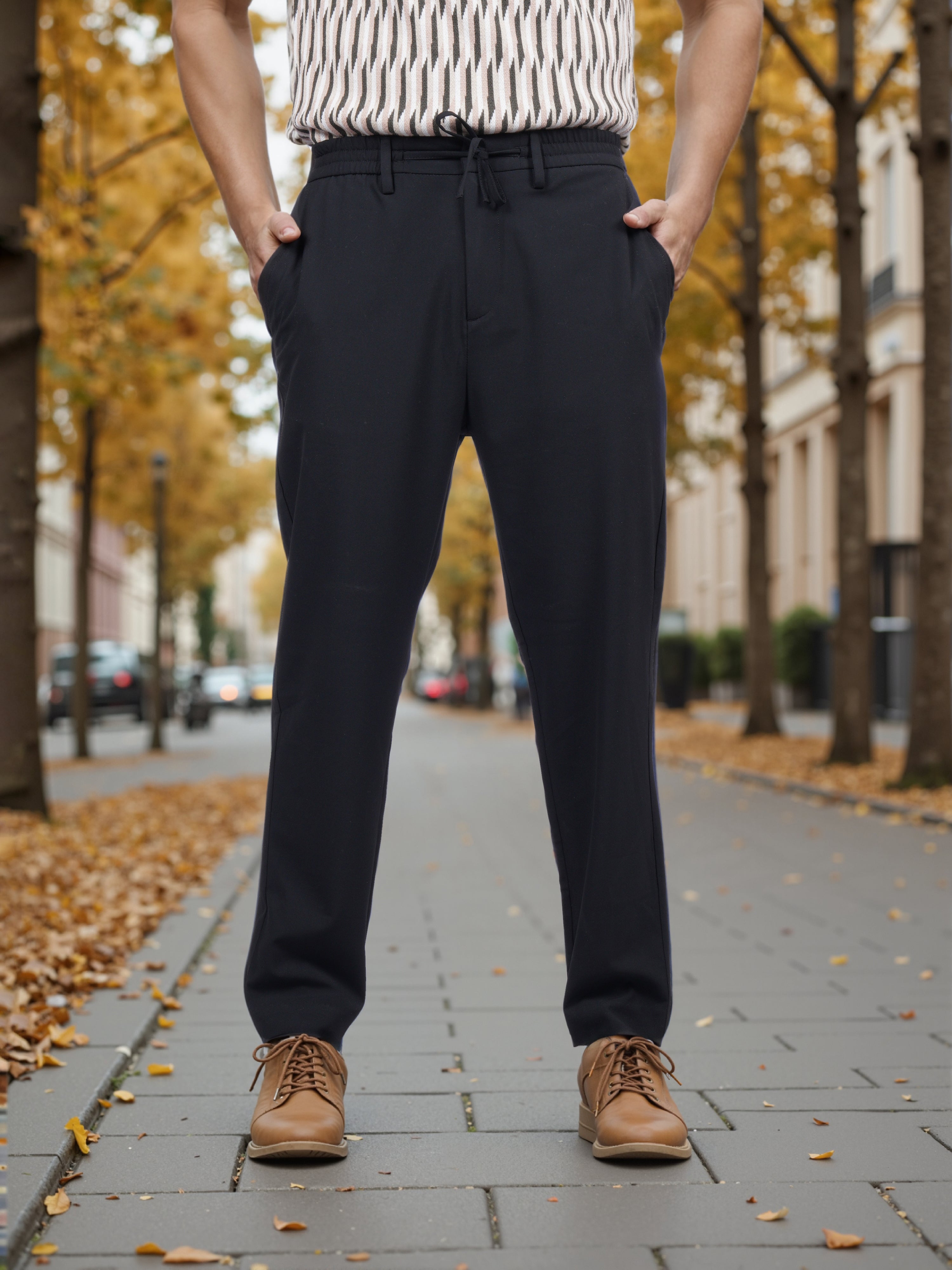 Celio* Men Black Solid Regular Fit Polyester Trouser