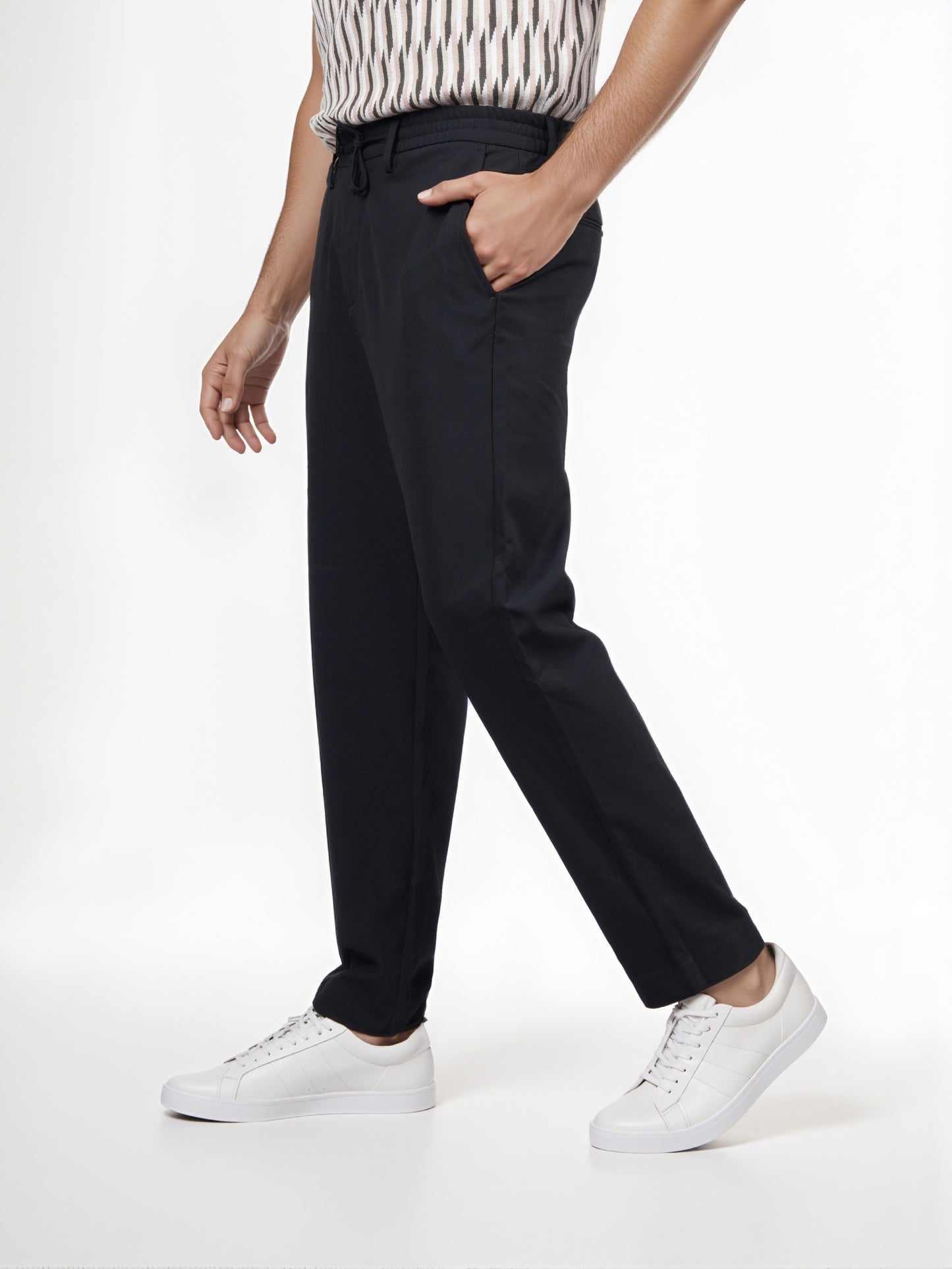 Celio* Men Black Solid Regular Fit Polyester Trouser