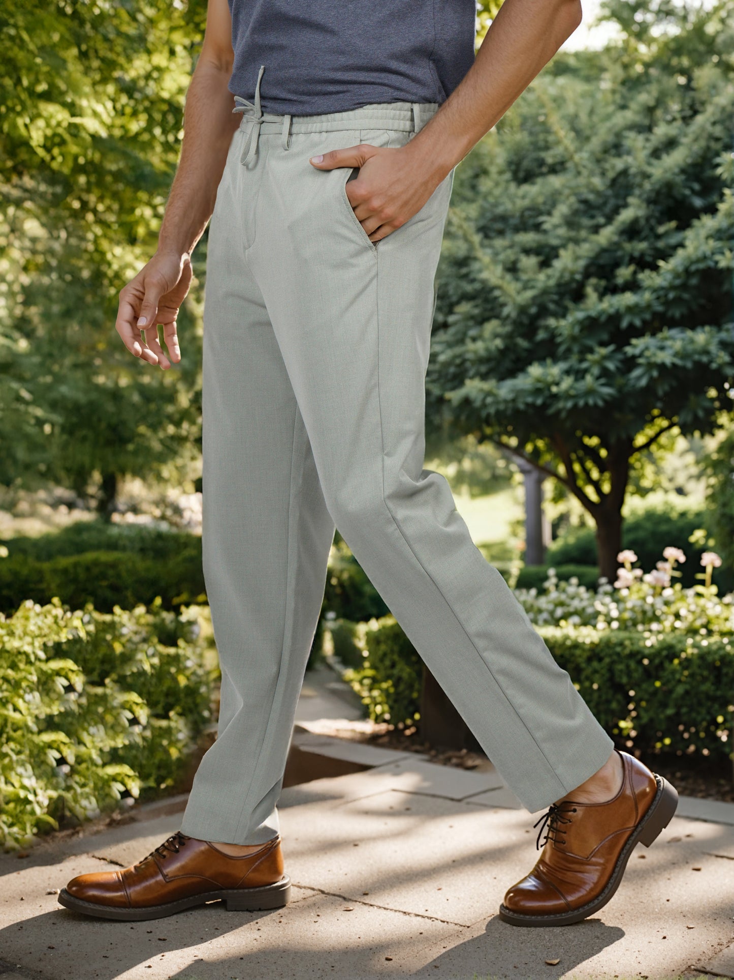 Celio* Men Green Solid Regular Fit Polyester Trouser