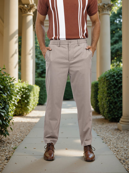 Celio* Men Beige Solid Regular Fit Polyester Trouser