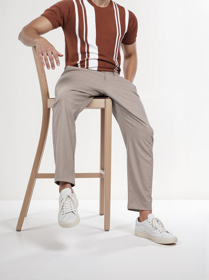 Celio* Men Beige Solid Regular Fit Polyester Trouser