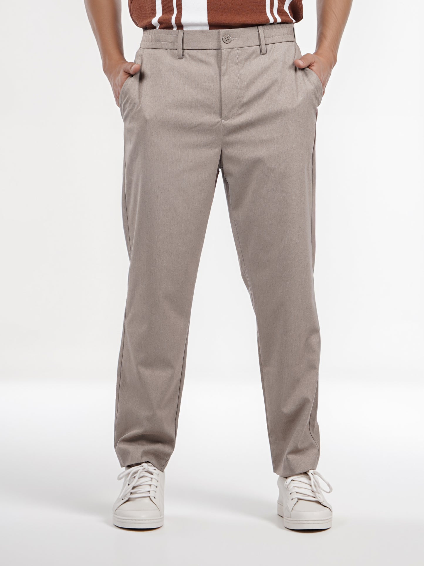 Celio* Men Beige Solid Regular Fit Polyester Trouser