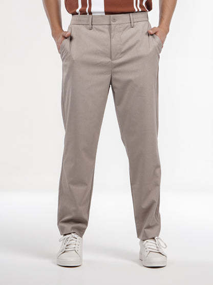 Celio* Men Beige Solid Regular Fit Polyester Trouser