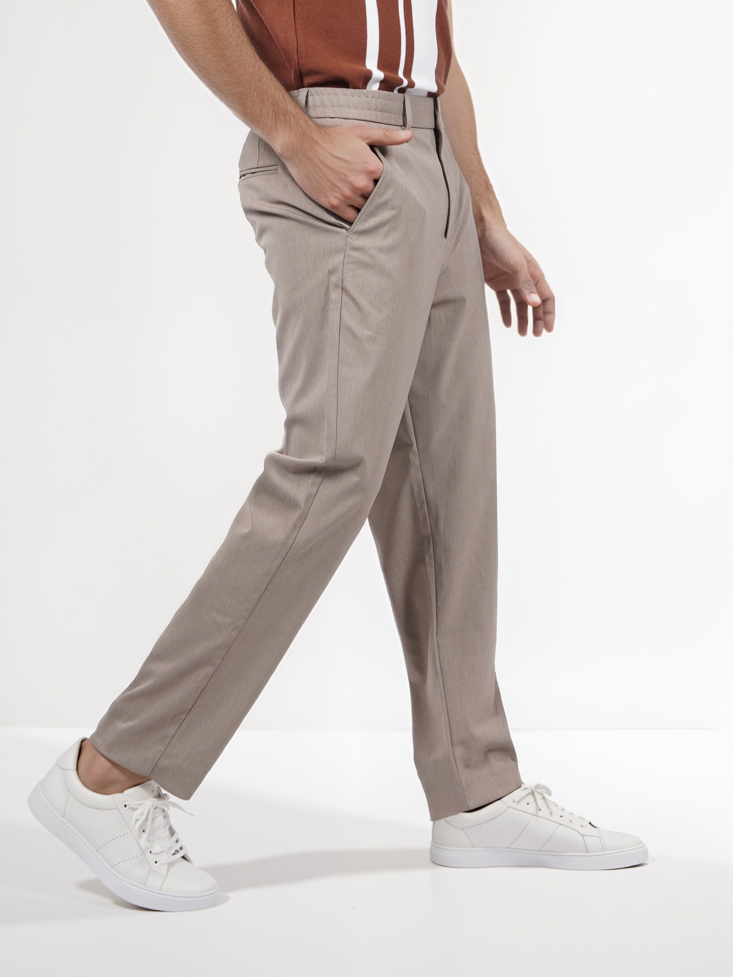 Celio* Men Beige Solid Regular Fit Polyester Trouser