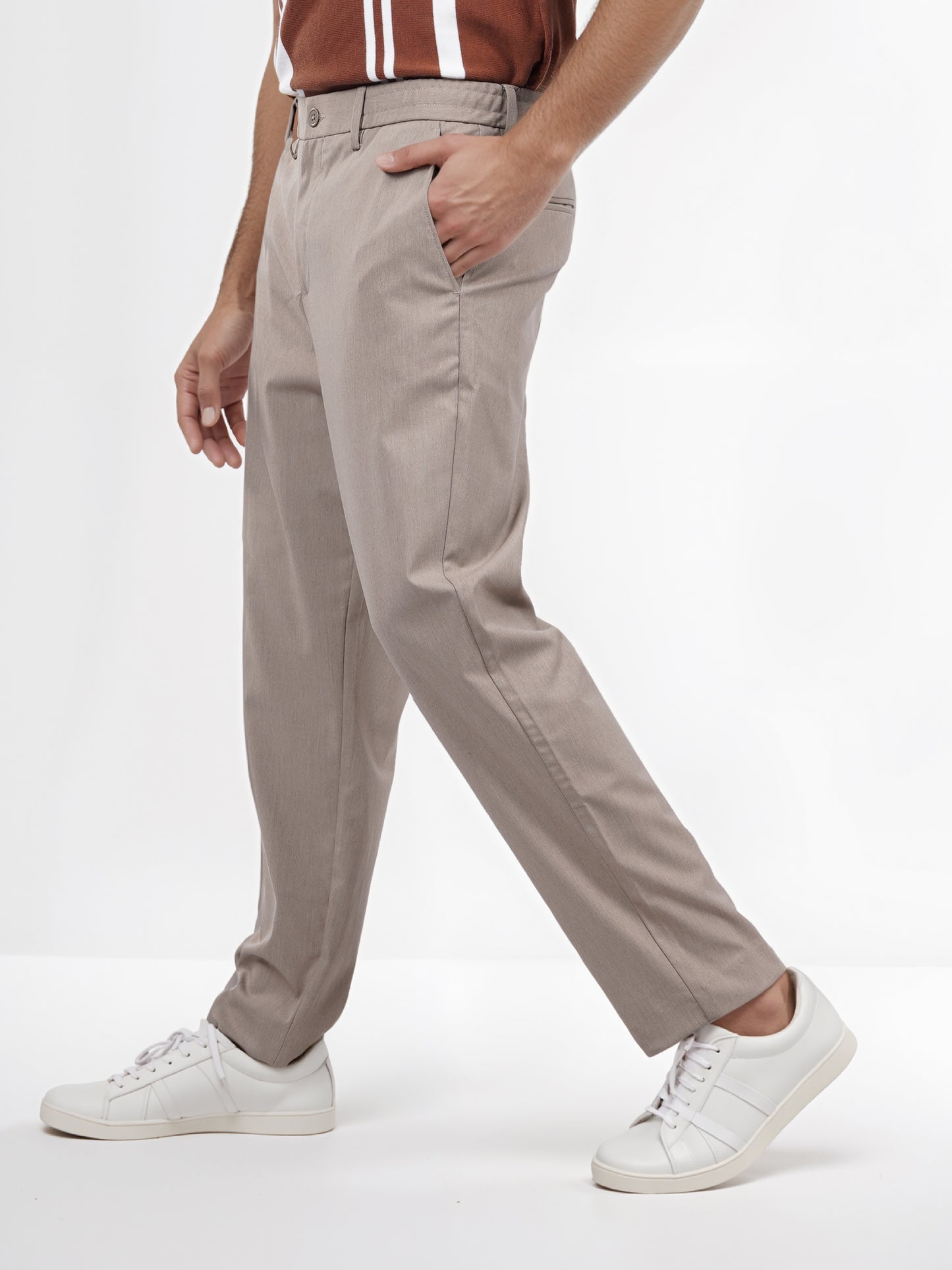 Celio* Men Beige Solid Regular Fit Polyester Trouser