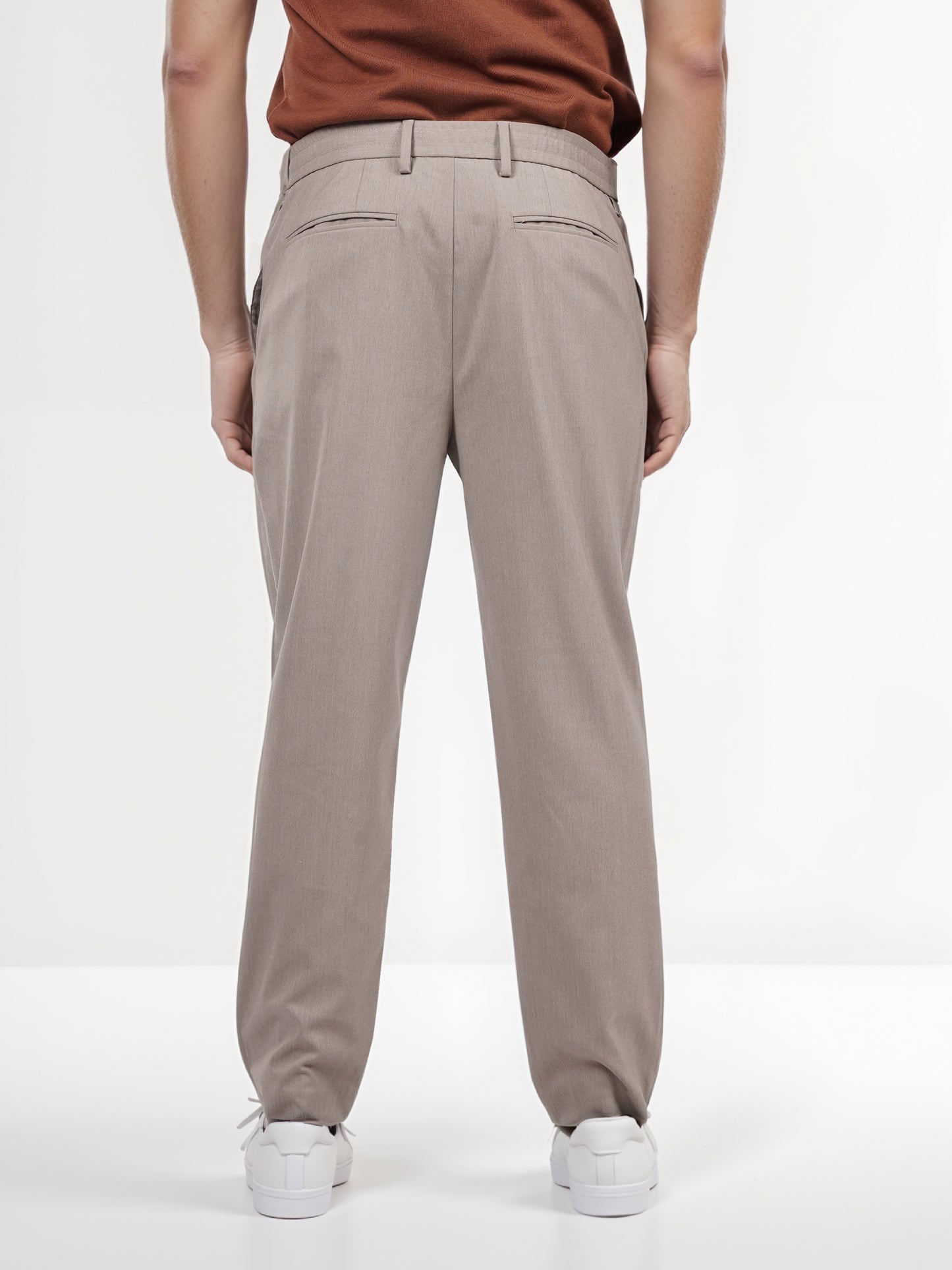 Celio* Men Beige Solid Regular Fit Polyester Trouser