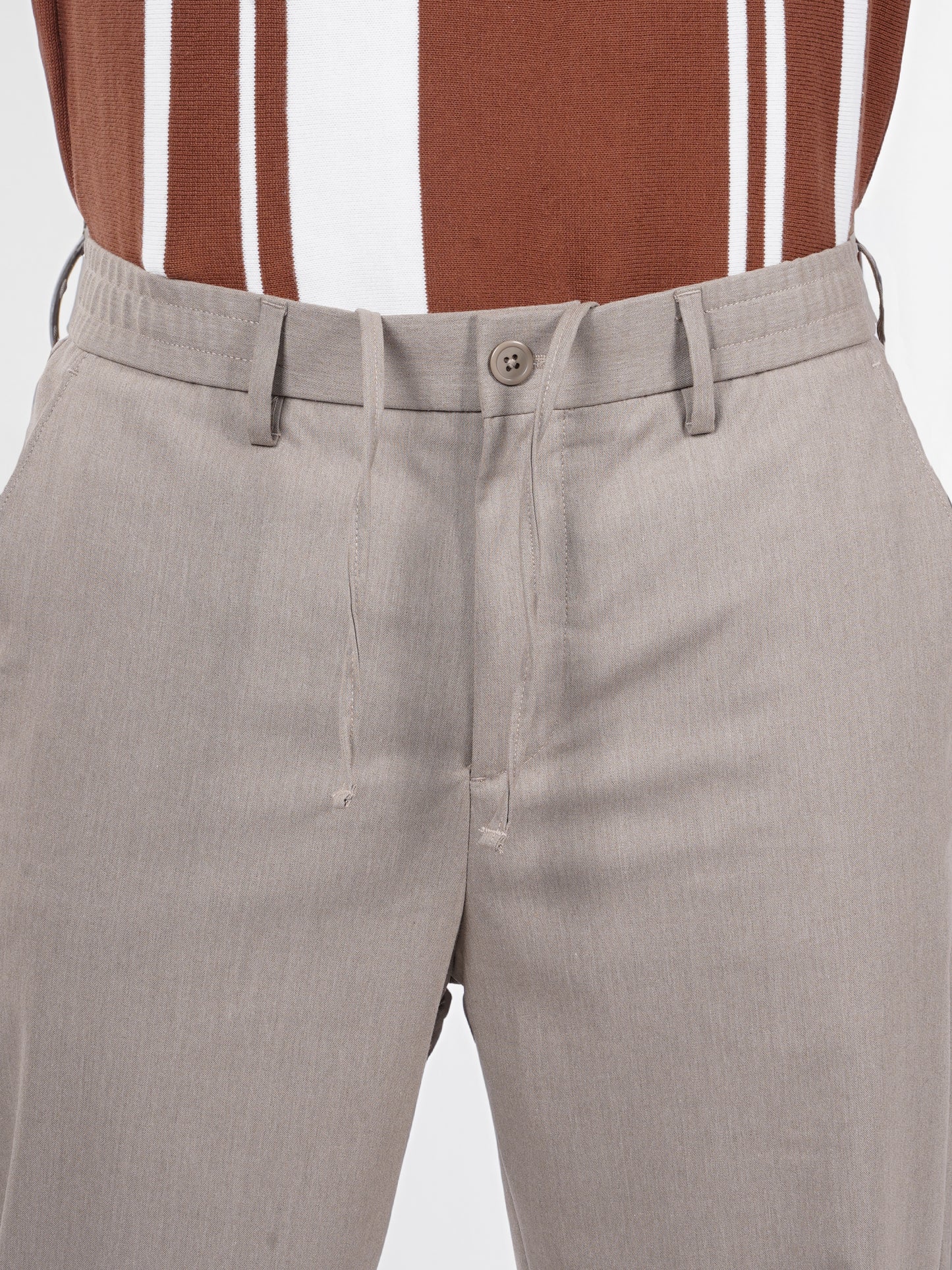 Celio* Men Beige Solid Regular Fit Polyester Trouser