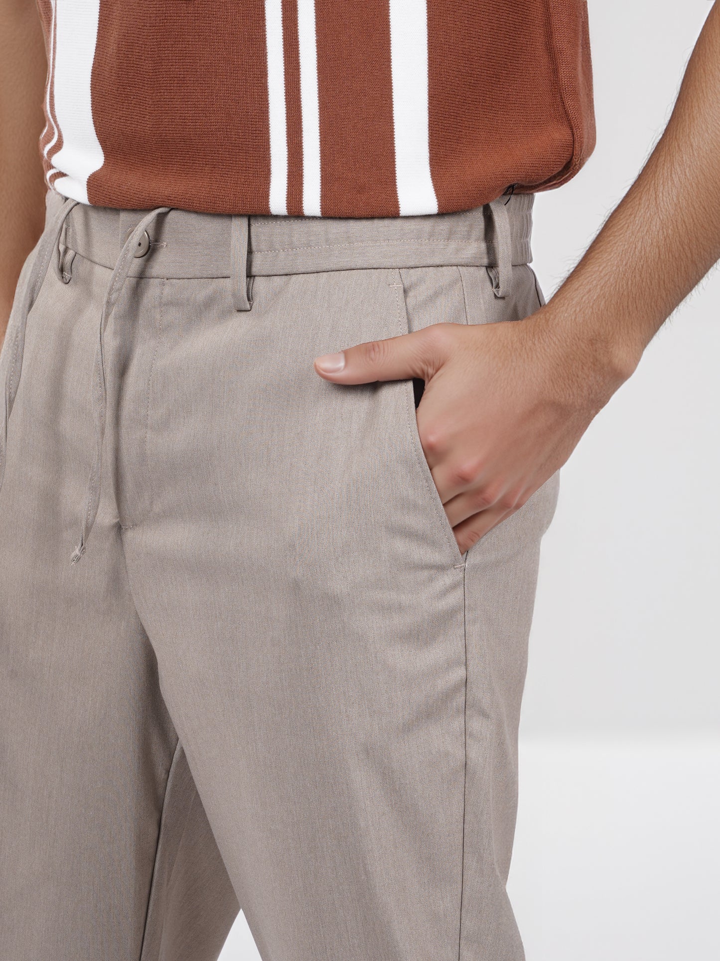 Celio* Men Beige Solid Regular Fit Polyester Trouser