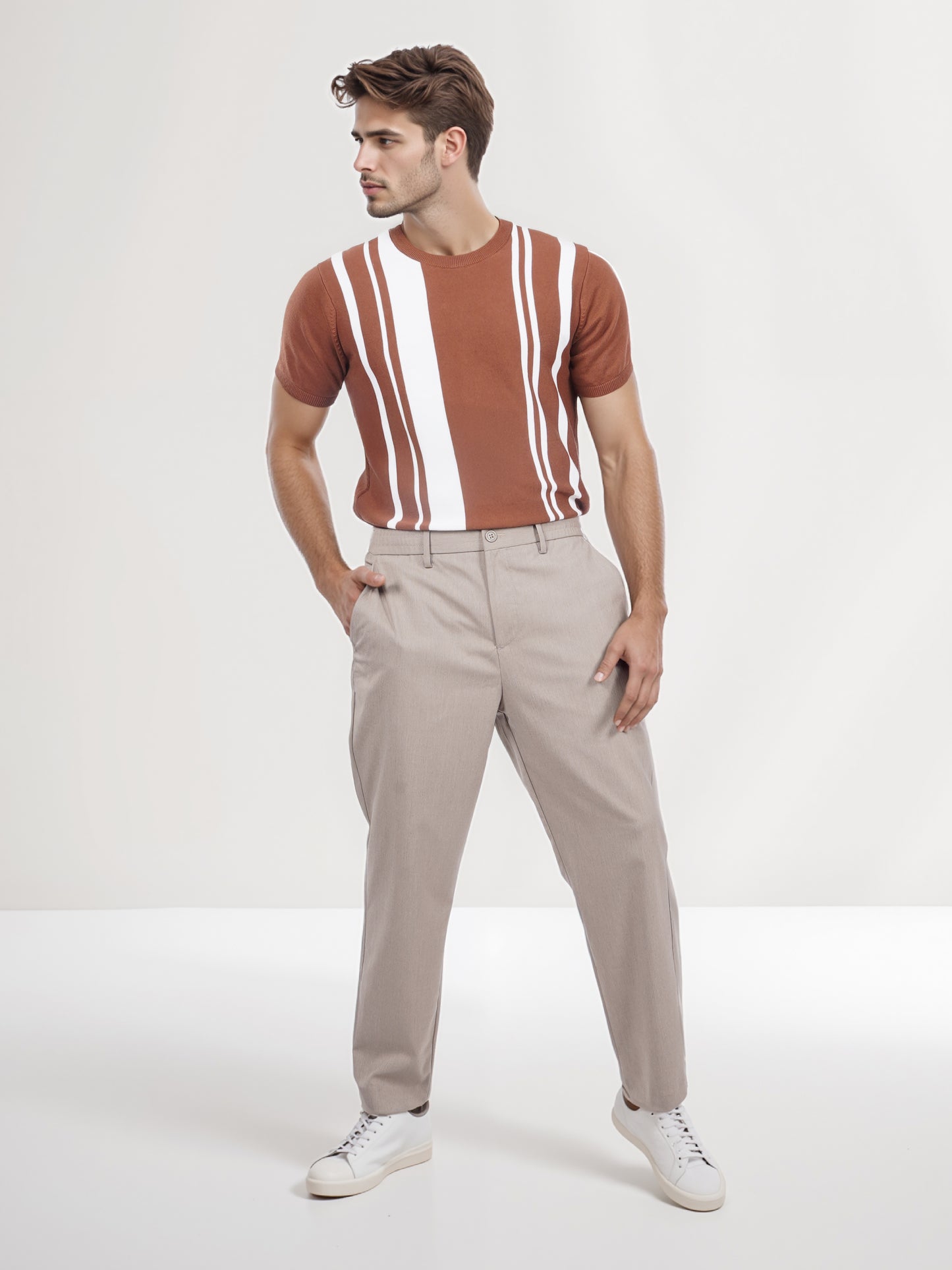 Celio* Men Beige Solid Regular Fit Polyester Trouser