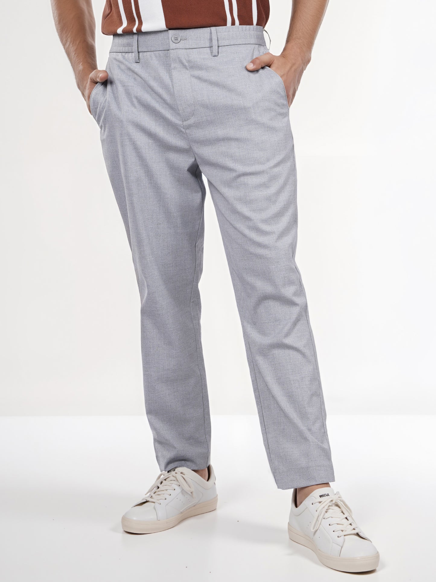 Celio* Men Grey Solid Regular Fit Polyester Trouser