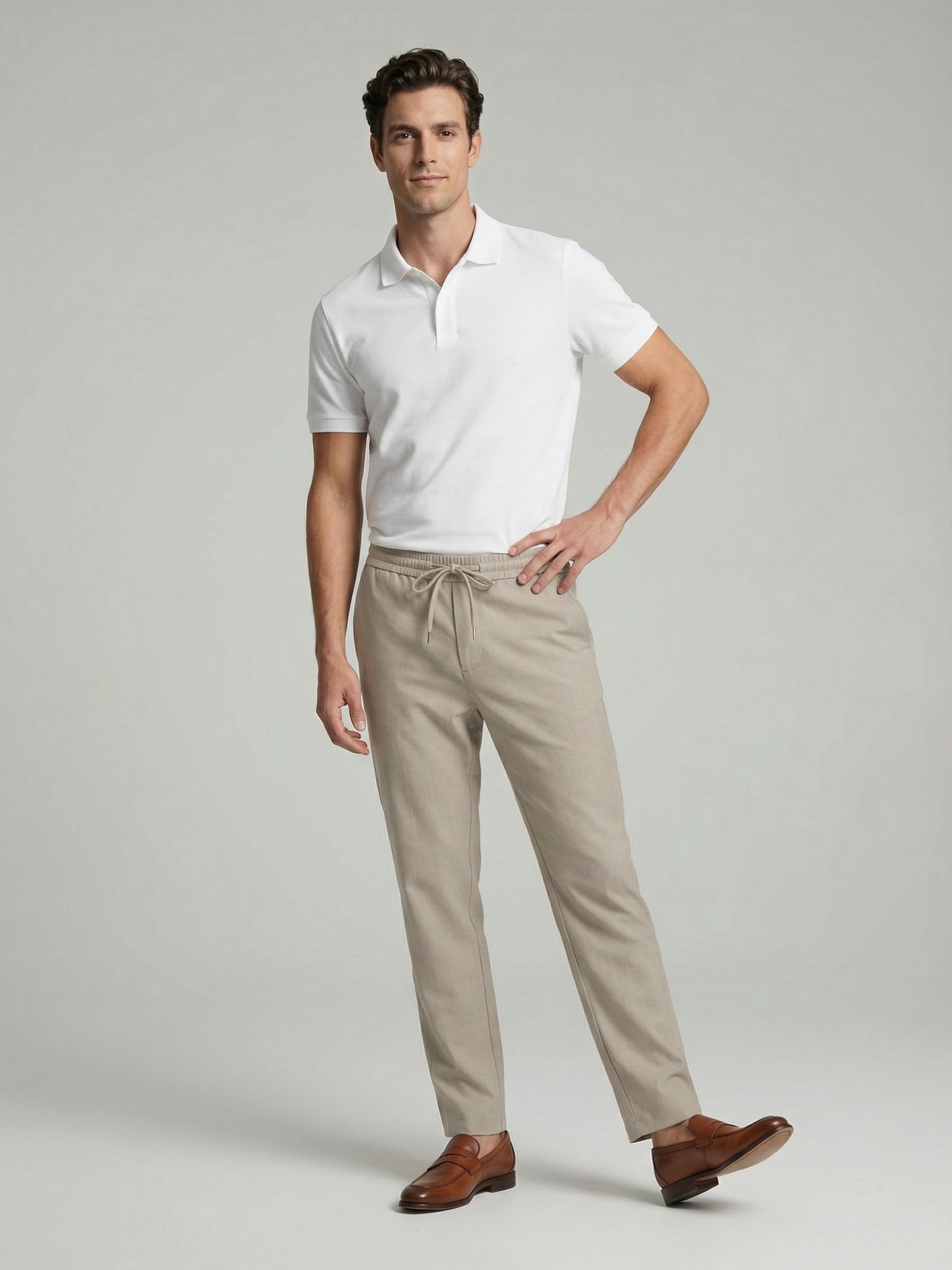 Celio* Men Beige Solid Regular Fit Polyester Trousers