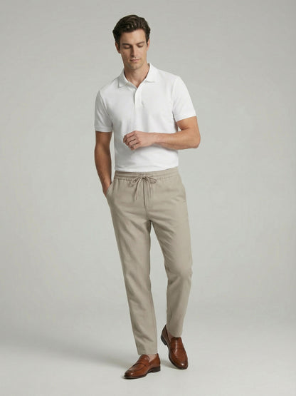 Celio* Men Beige Solid Regular Fit Polyester Trousers