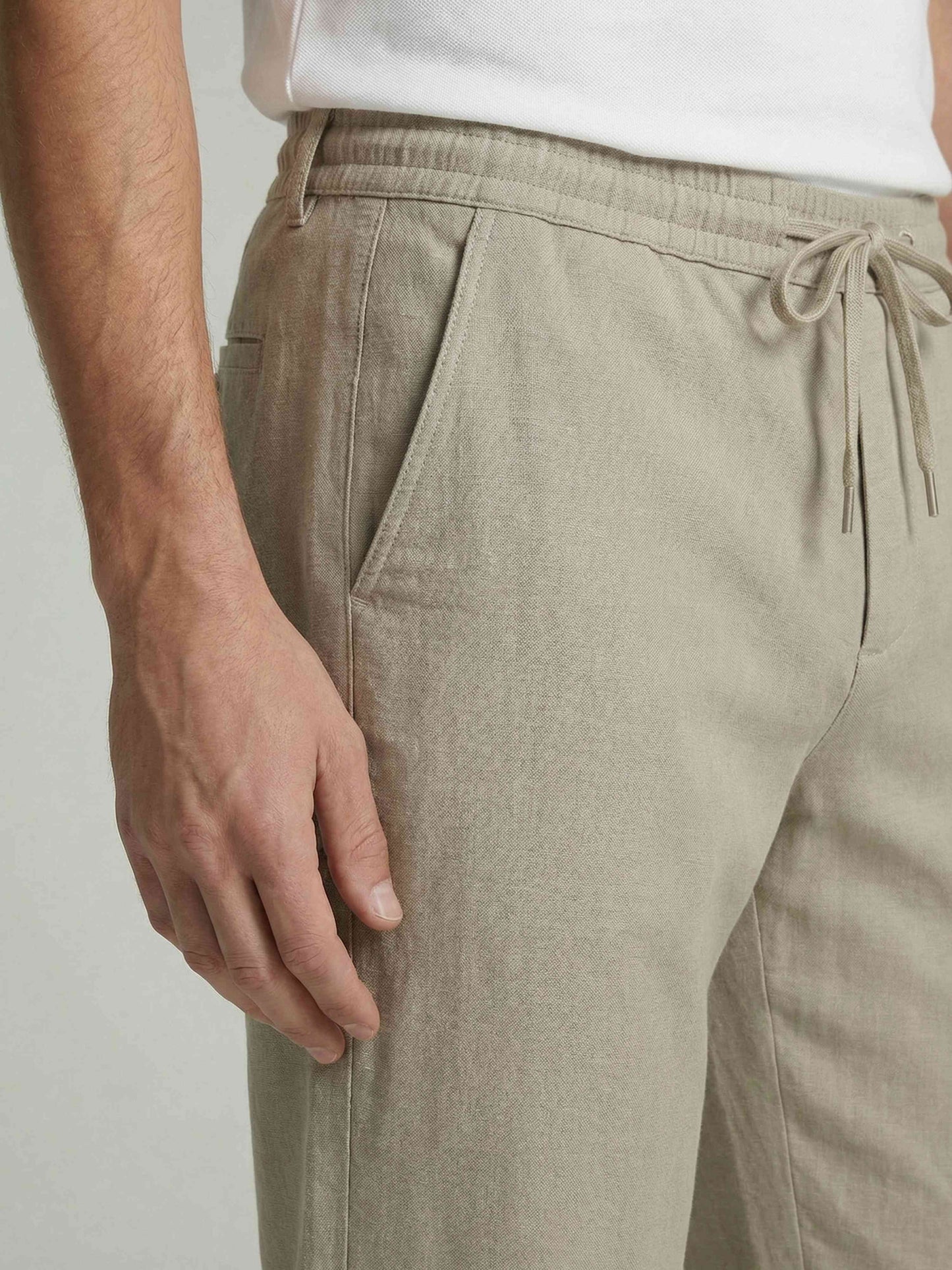 Celio* Men Beige Solid Regular Fit Polyester Trousers