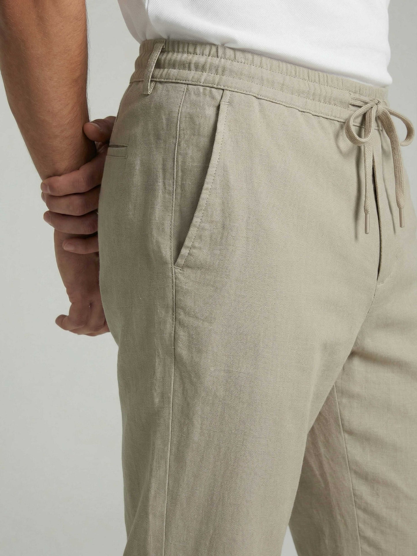 Celio* Men Beige Solid Regular Fit Polyester Trousers