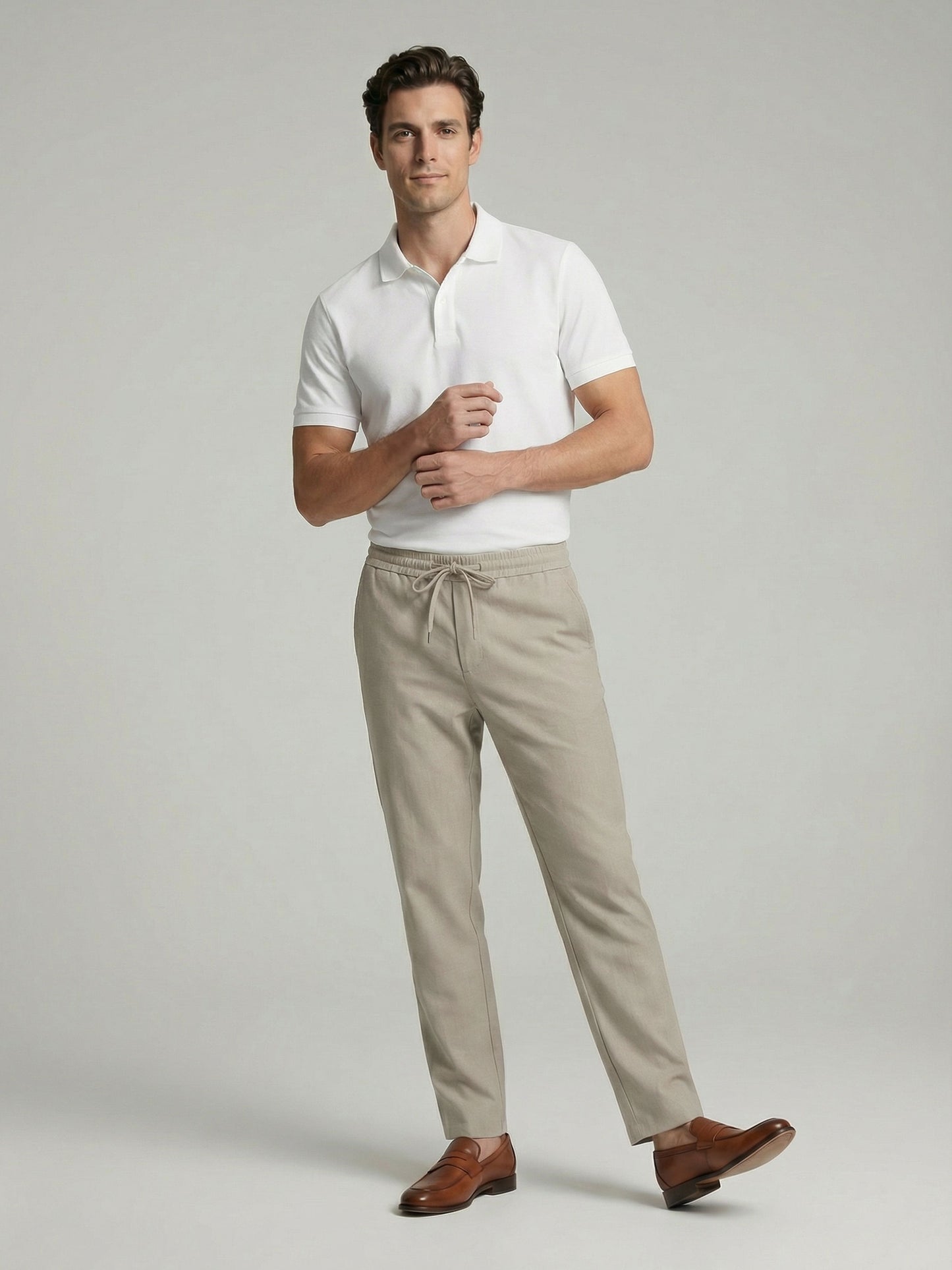 Celio* Men Beige Solid Regular Fit Polyester Trousers
