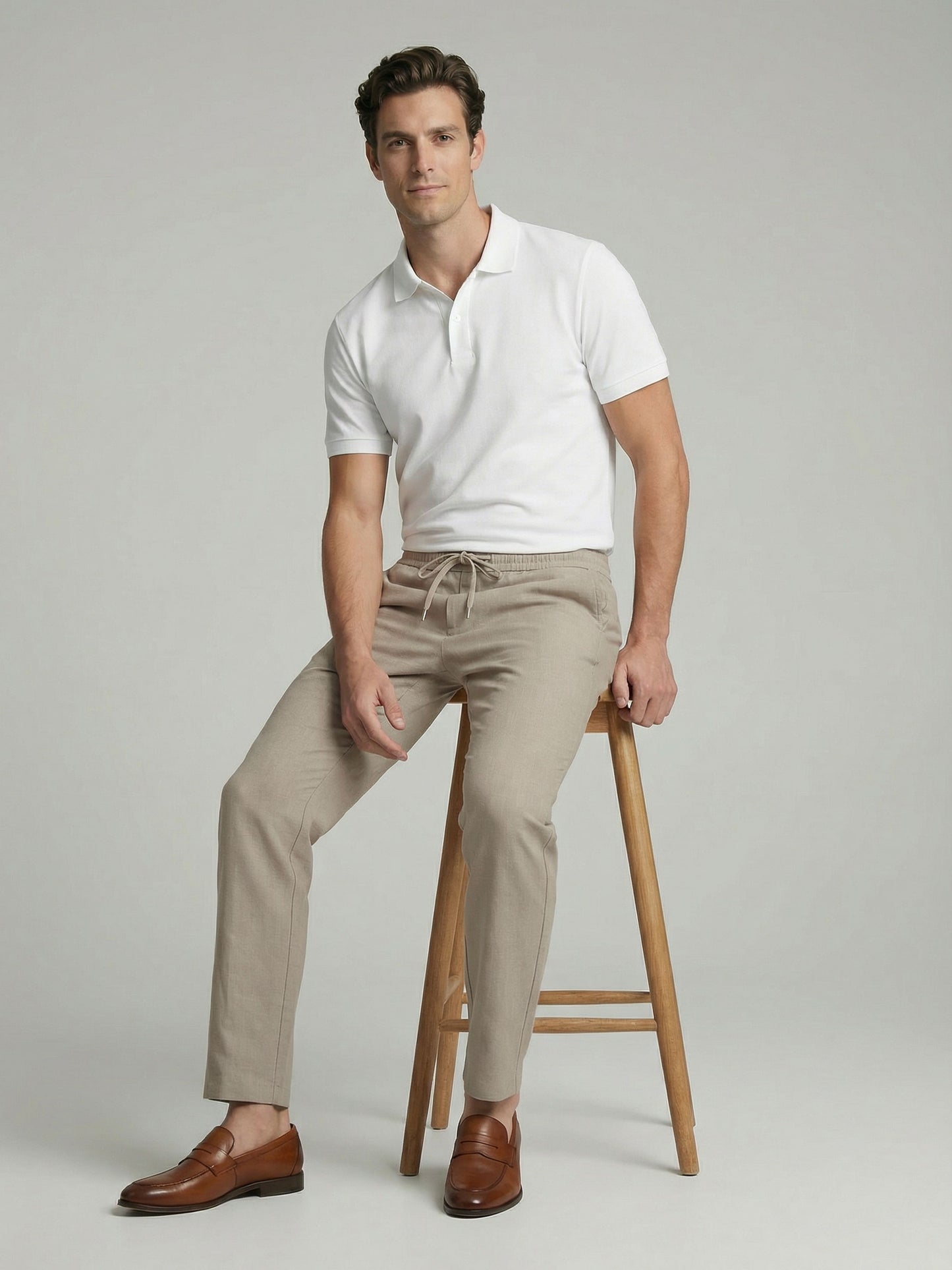 Celio* Men Beige Solid Regular Fit Polyester Trousers