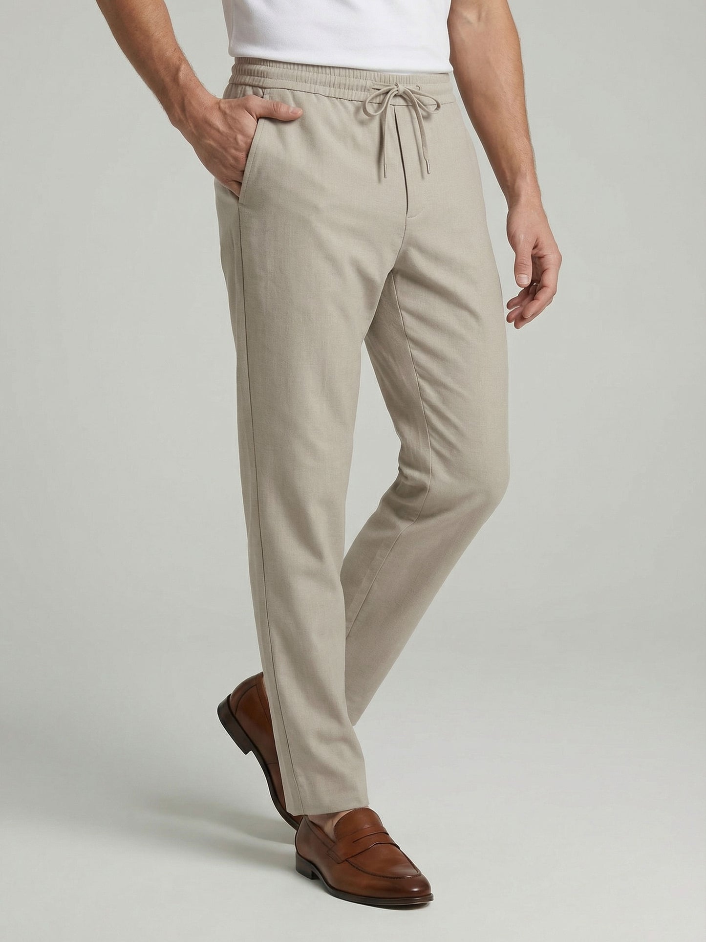 Celio* Men Beige Solid Regular Fit Polyester Trousers