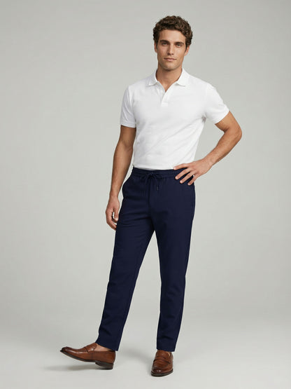 Celio* Men Navy Blue Solid Regular Fit Polyester Trousers