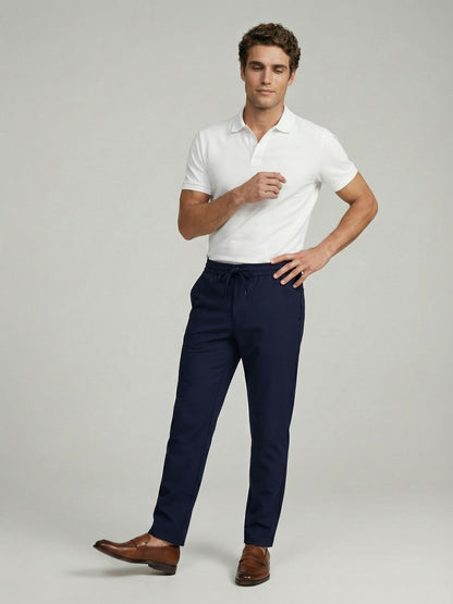 Celio* Men Navy Blue Solid Regular Fit Polyester Trousers