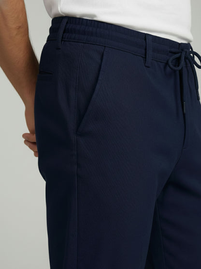 Celio* Men Navy Blue Solid Regular Fit Polyester Trousers