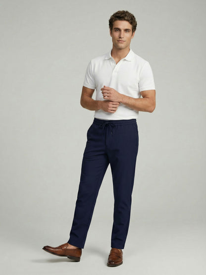 Celio* Men Navy Blue Solid Regular Fit Polyester Trousers