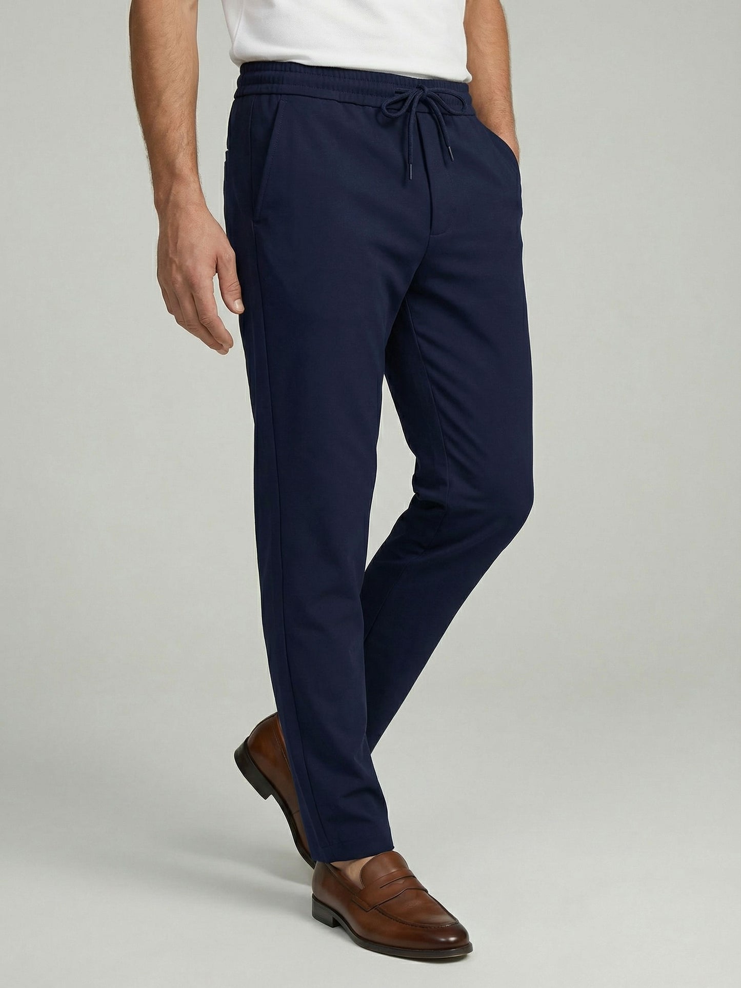 Celio* Men Navy Blue Solid Regular Fit Polyester Trousers