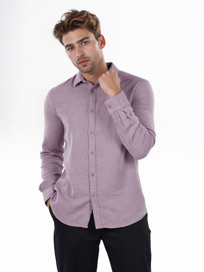 Celio* Solid Regular Fit Cotton Purple Shirt