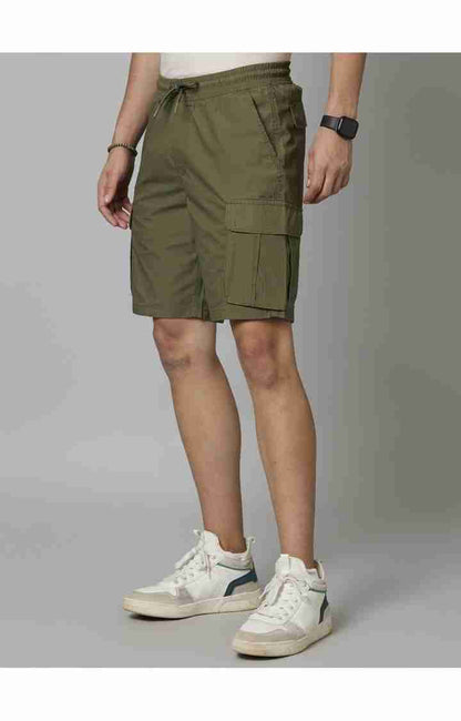 Dark Olive Cotton Regular Fit Shorts