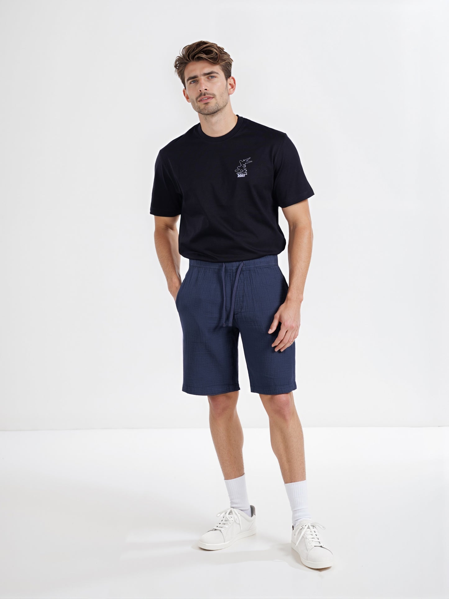 Celio* Men Navy Blue Solid Regular Fit Cotton Shorts