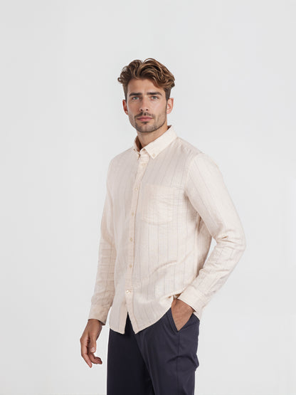Celio* Striped Cotton Beige Regular Fit Men Shirt