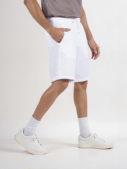 Celio* Straight Fit Cotton Solid Men White Shorts
