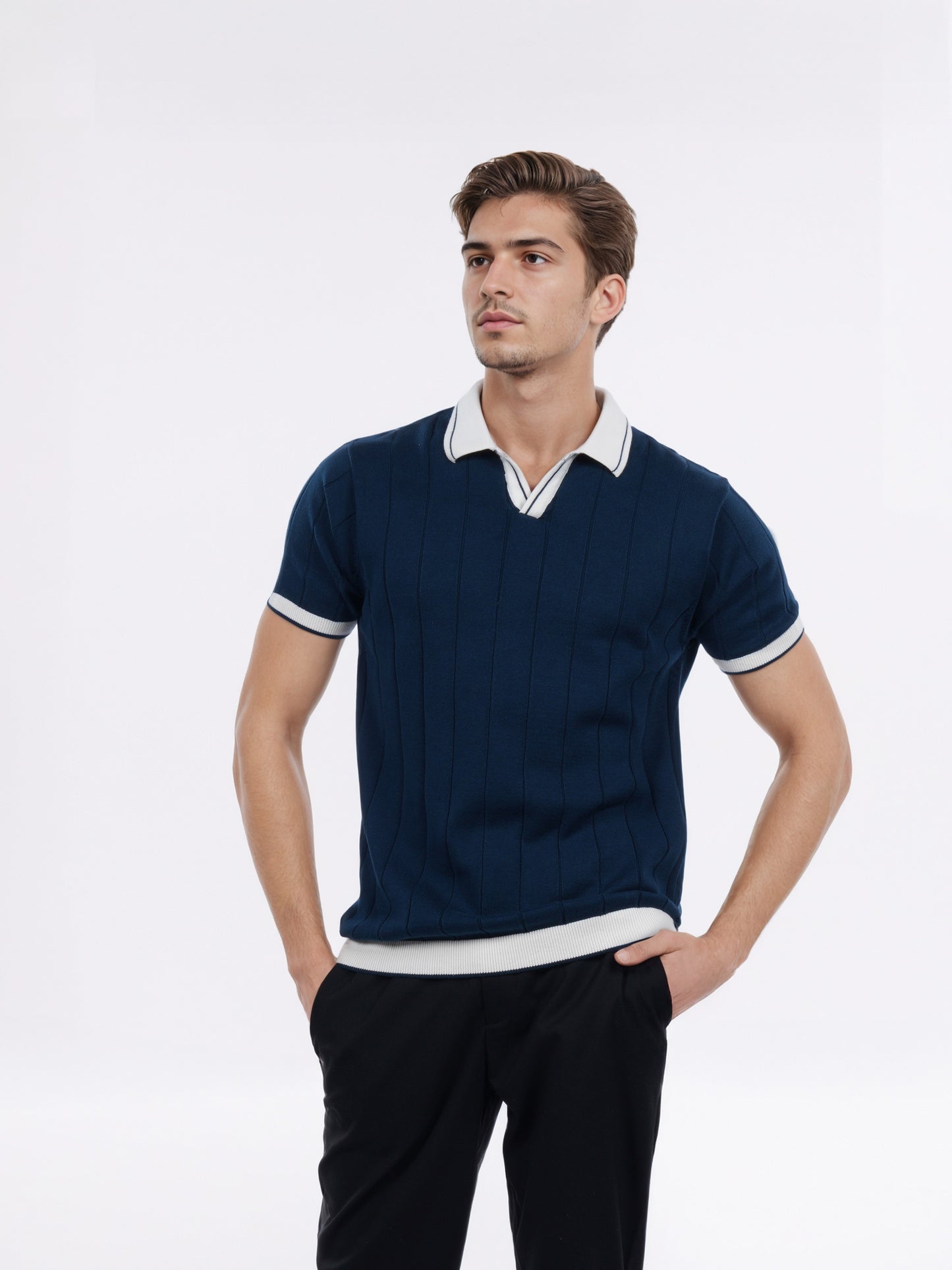 Celio* Men Navy Blue Striped Regular Fit Cotton T-Shirt