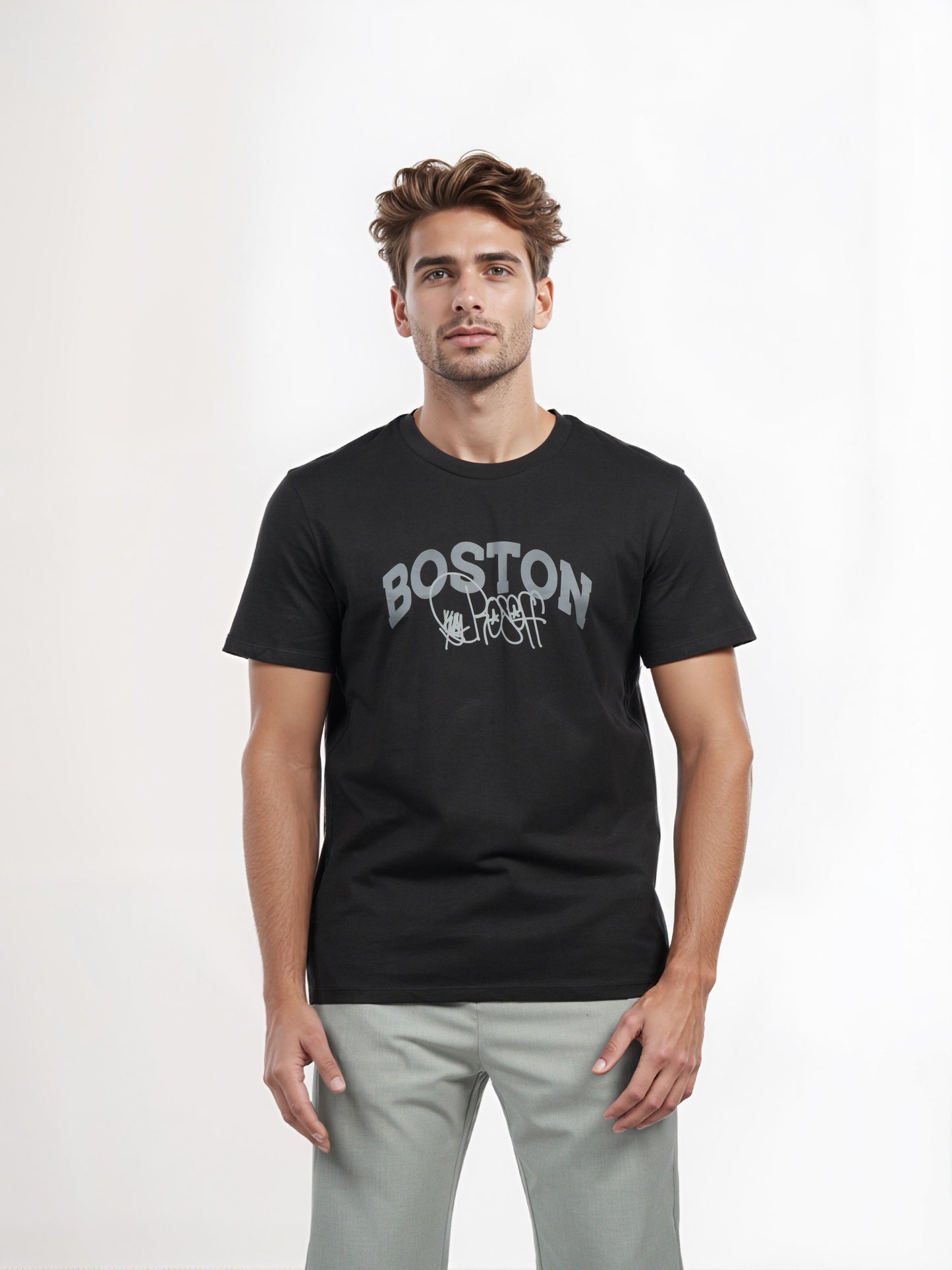 Celio* Men Black Printed Straight Fit Cotton T-shirt