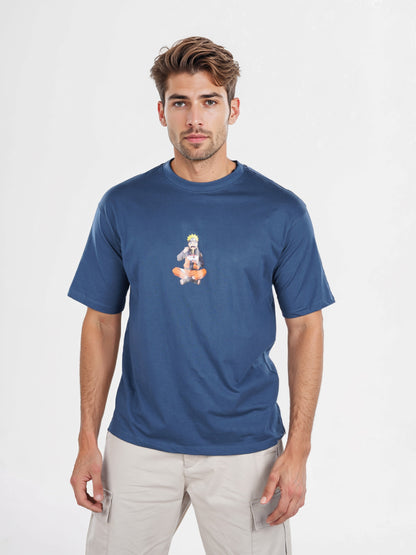 Celio* Naruto Regular Fit Cotton Blue T-Shirt
