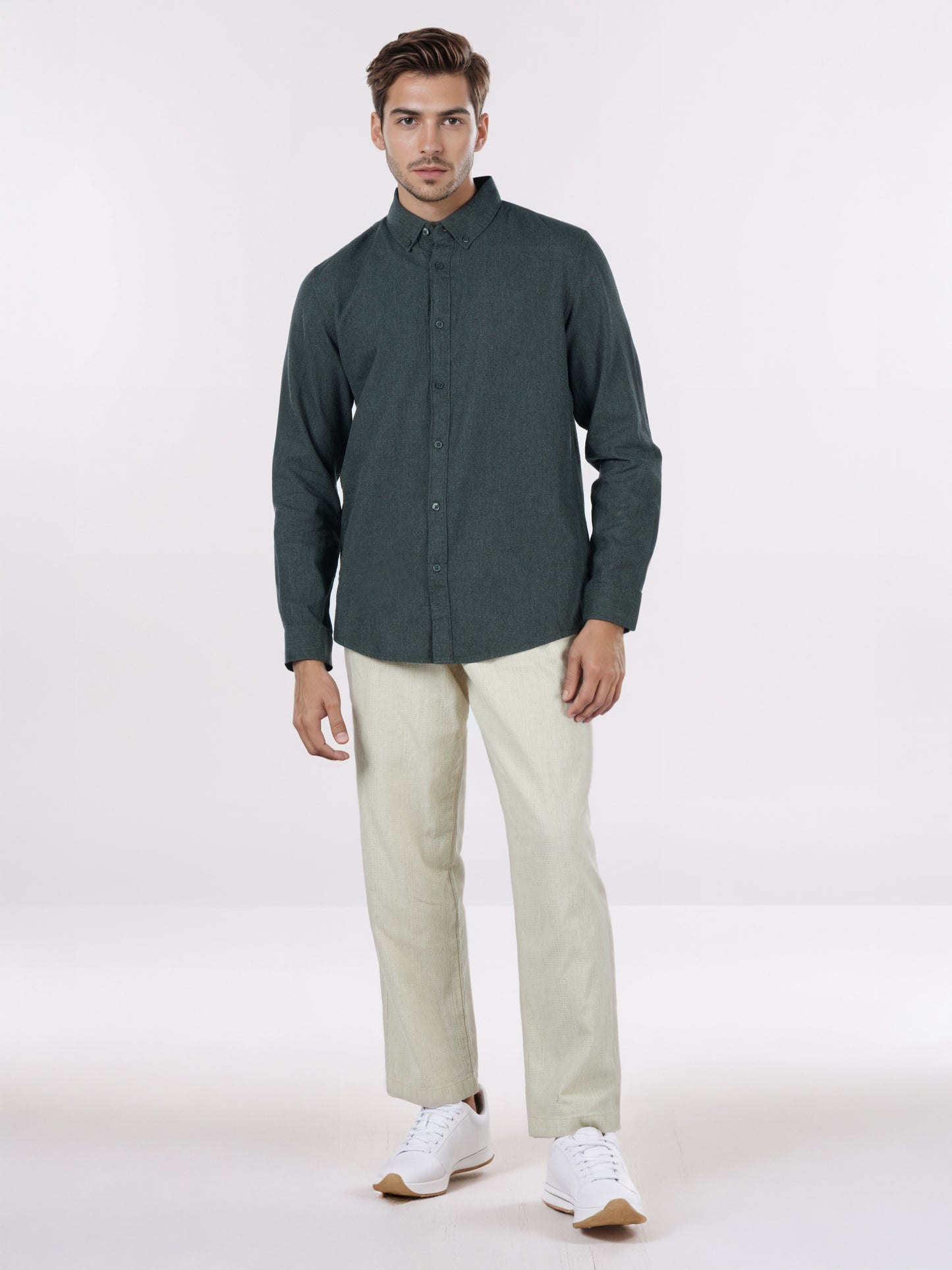 Celio* Men Olive Solid Regular Fit Cotton Shirts