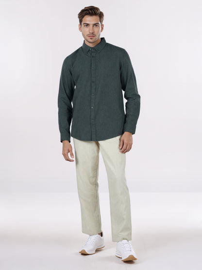 Celio* Men Olive Solid Regular Fit Cotton Shirts