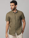 Celio Men Olive Solid Regular Fit Linen Shirts