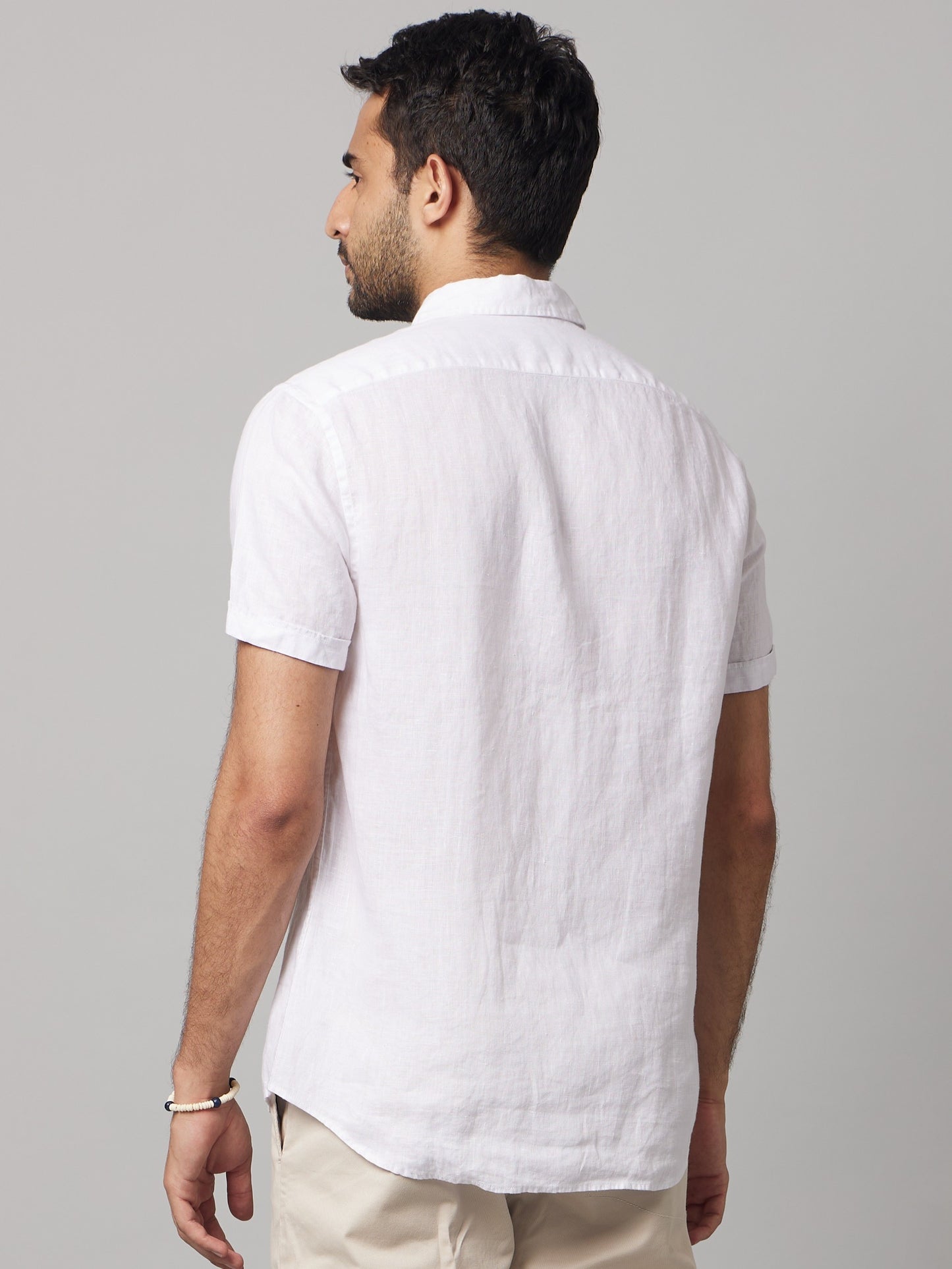 Celio Men White Solid Regular Fit Linen Shirts