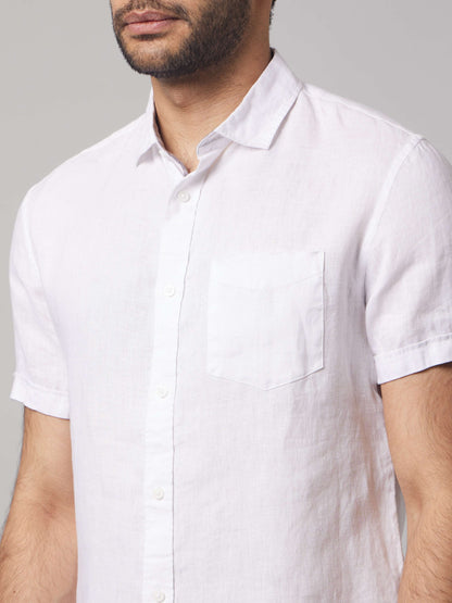 Celio Men White Solid Regular Fit Linen Shirts