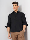 Celio* Solid Regular Fit Linen Black Shirt