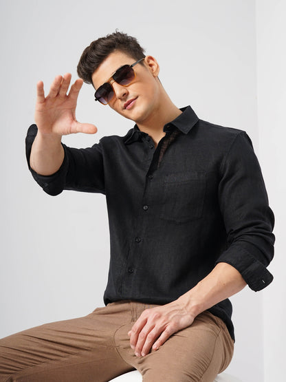 Black Solid Linen Shirt