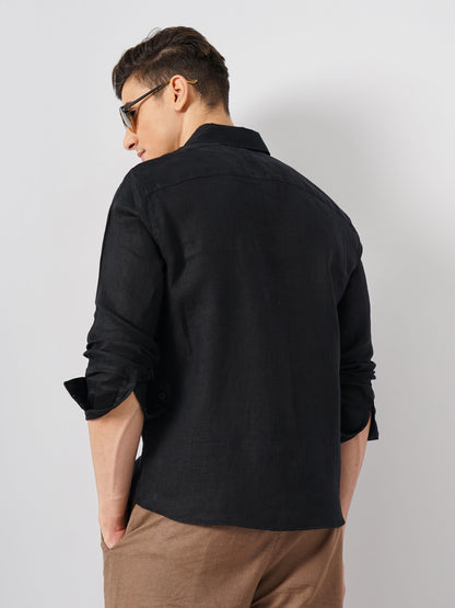 Black Solid Linen Shirt