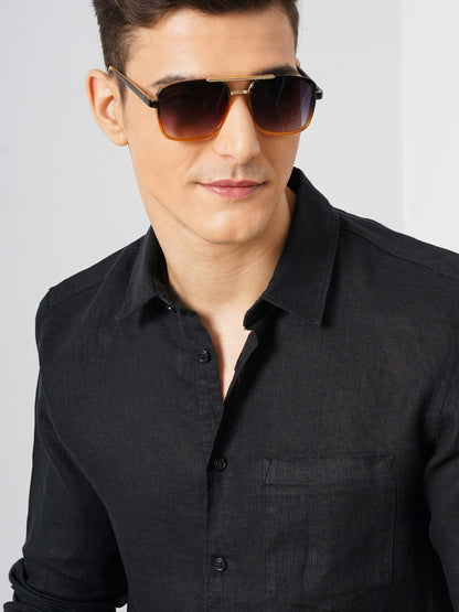 Black Solid Linen Shirt